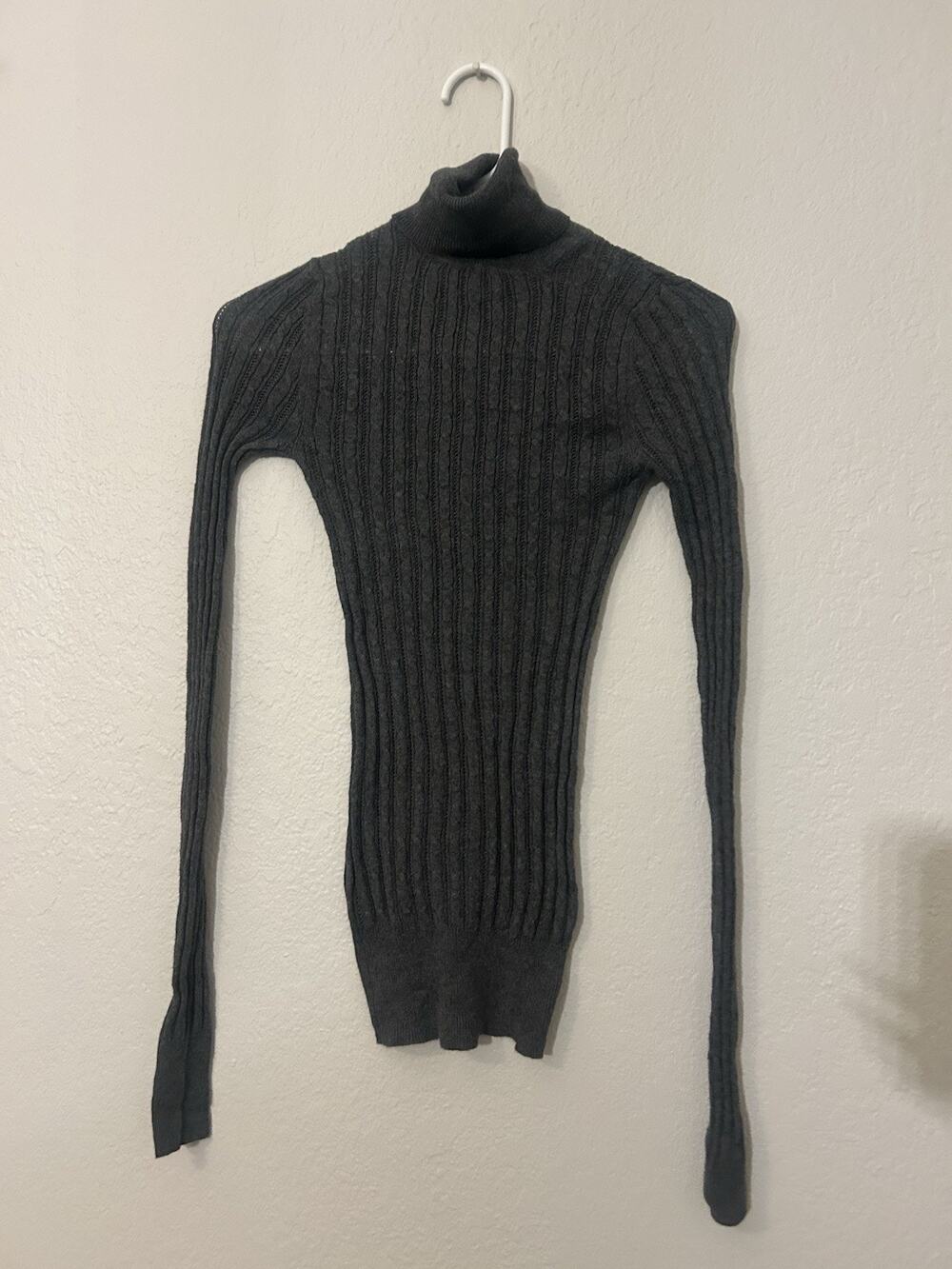 Col Story Women's Gray Cotton Rib-Knit Turtleneck Long Sleeve Pullover Sweater S